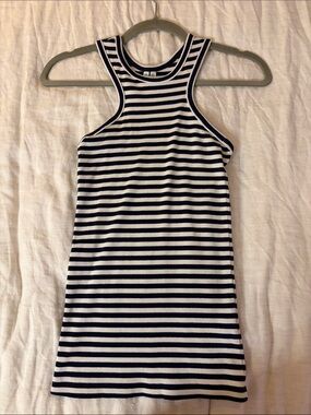 Arket Navy and White Striped Ribbed Muscle Tank